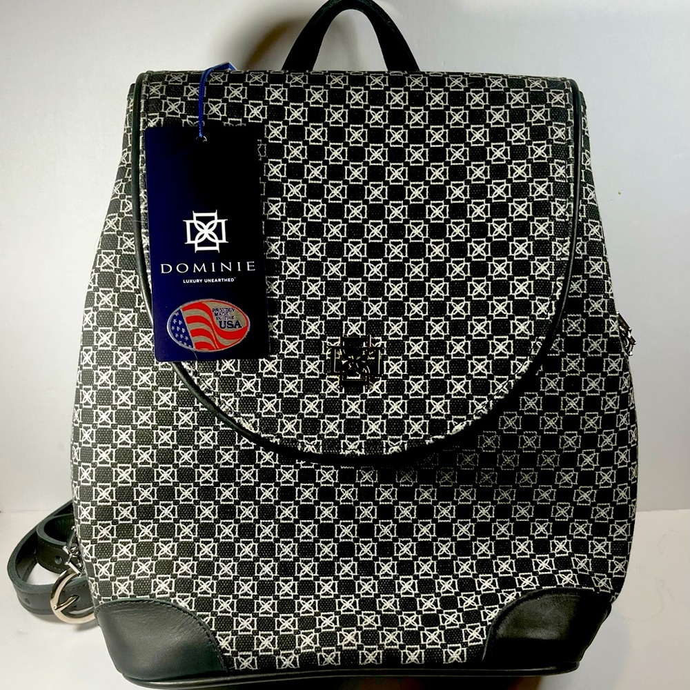 Dominie Talia Monochrome Fabric and Leather  Logo Backpack Shoulder Bag NWT